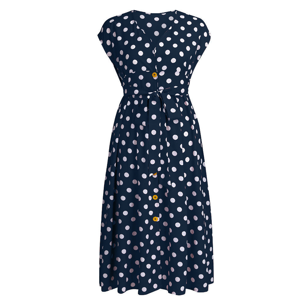 Women Plus Sizes Dot Print Summer Dresses-Dresses-Navy Blue-L-Free Shipping at meselling99