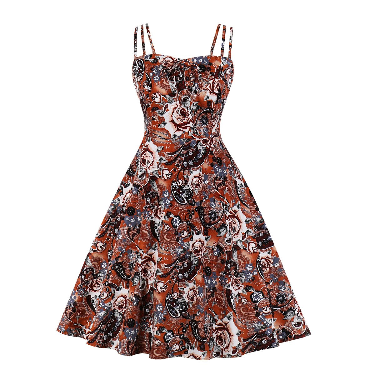 Women Summer Floral Print Retro Dresses-Vintage Dresses-4-S-Free Shipping at meselling99