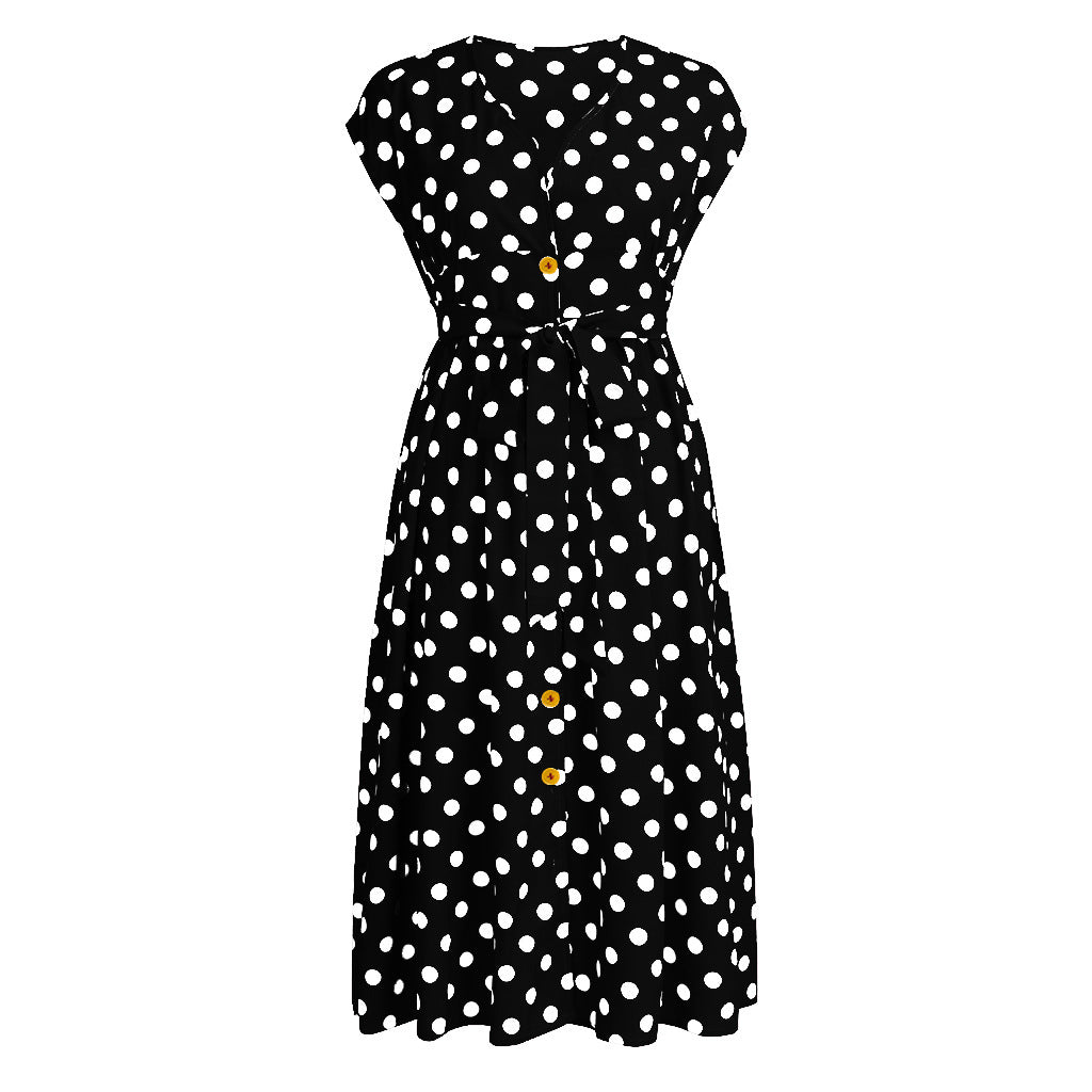 Women Plus Sizes Dot Print Summer Dresses-Dresses-Black-L-Free Shipping at meselling99