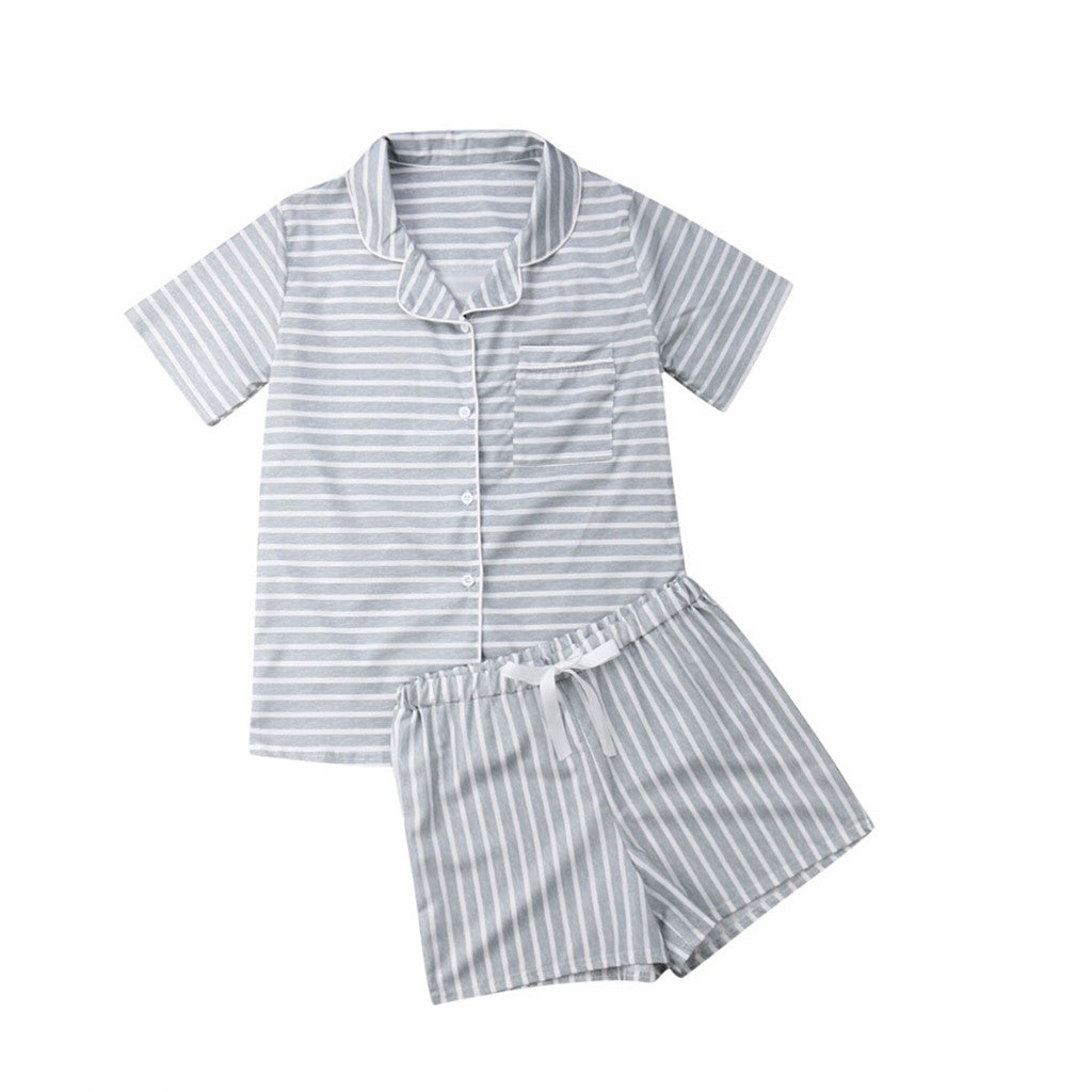 Leisure Summer Women Two Pieces Sleepwear-Sleepwear & Loungewear-Striped-S-Free Shipping at meselling99