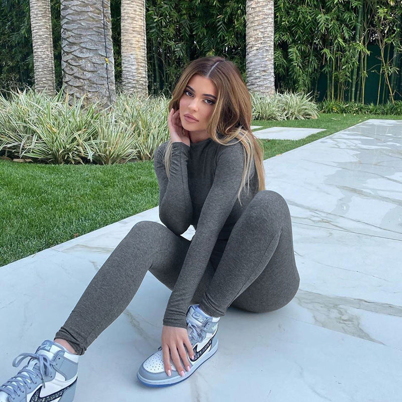 Sexy High Waist Long Sleeves Yoga Sporting Jumpsuits-Jumpsuits & Rompers-Gray-S-Free Shipping at meselling99