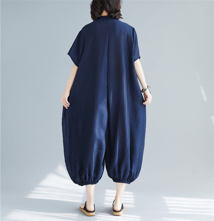 Plus Size Summer Loose Casual Jumpsuits-Blue-One Size-Free Shipping at meselling99