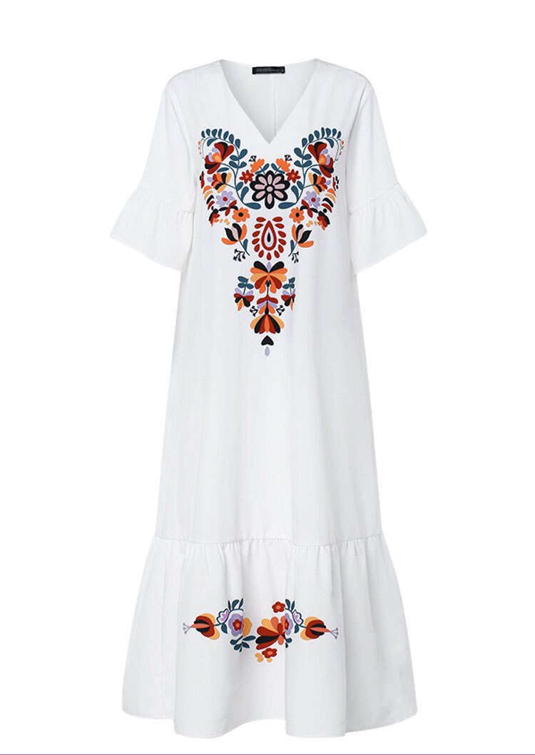 Plus Sizes Vintage Short Sleeves Long Maxi Dresses-Maxi Dresses-White-M-Free Shipping at meselling99