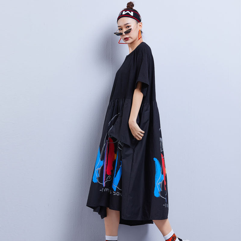 Summer Contrast Black Plus Sizes Midi Dresses-Dresses-Black-One size-Free Shipping at meselling99