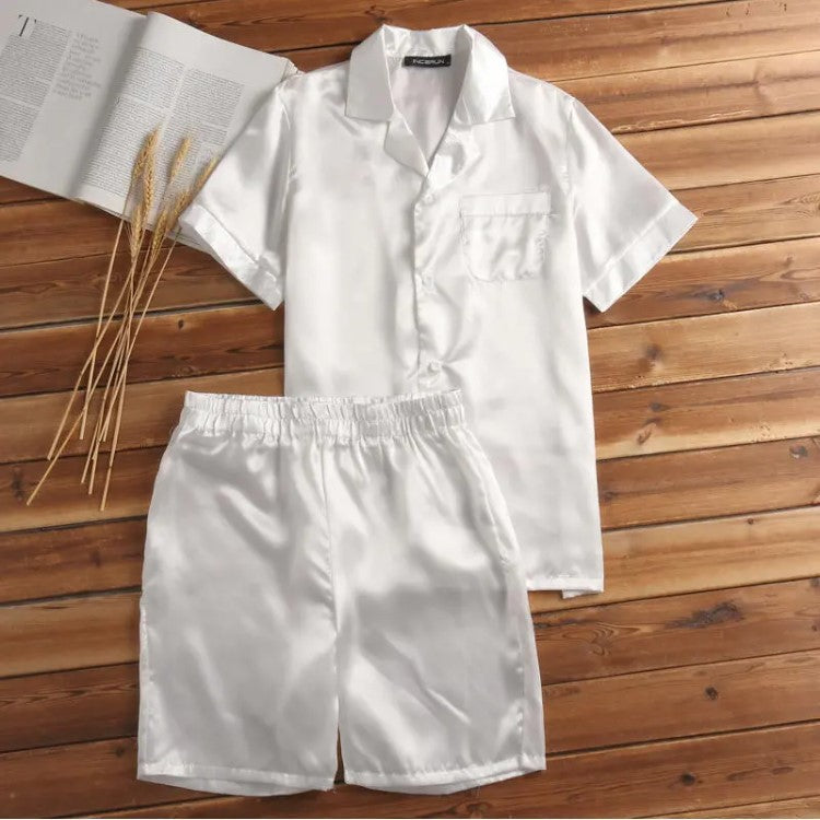 Summer Men's Two Pieces Homewear-Sleepwear & Loungewear-White-M-Free Shipping at meselling99