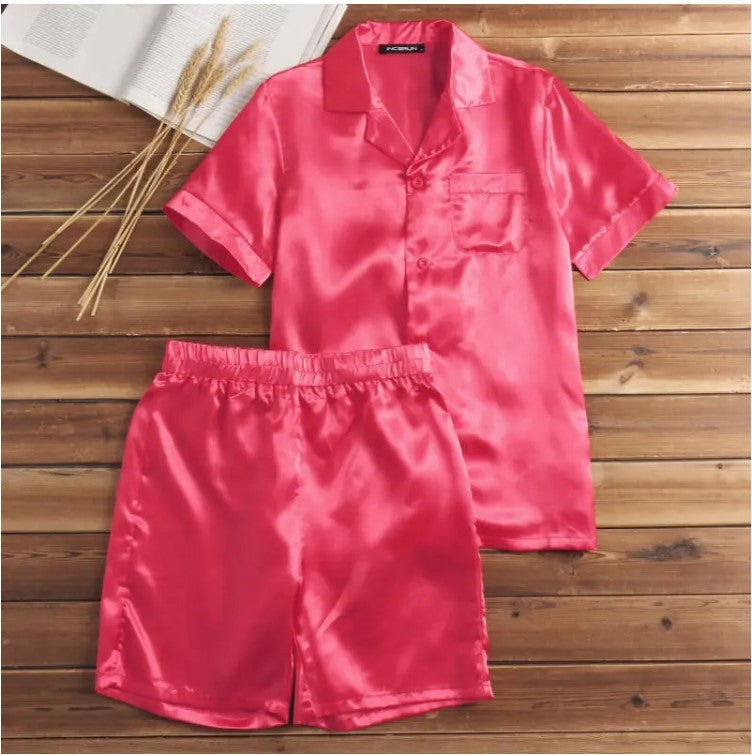 Summer Men's Two Pieces Homewear-Sleepwear & Loungewear-Red-M-Free Shipping at meselling99