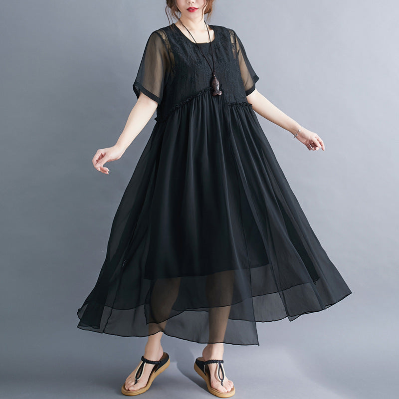 Summer Fairy Chiffon Women Plus Sizes Dresses-Dresses-Black-XL-Free Shipping at meselling99