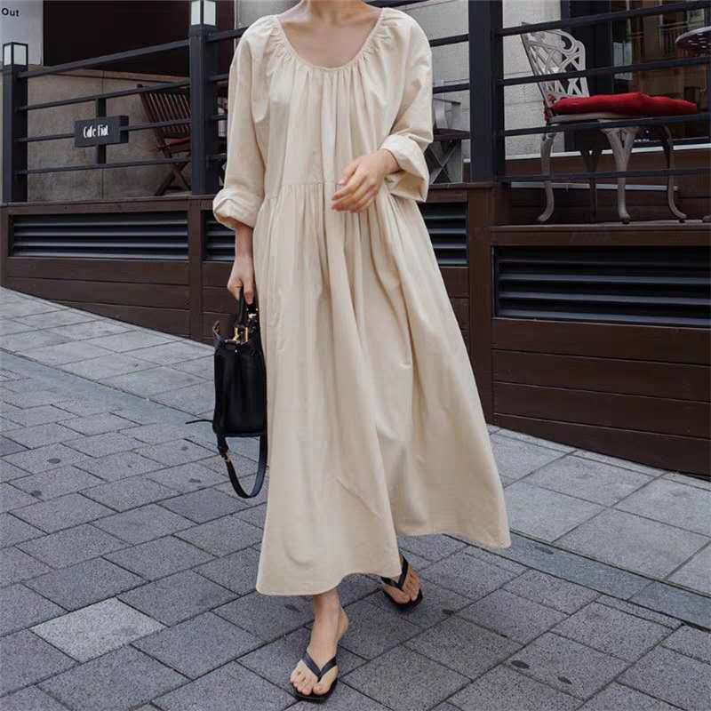 Casual Backless Long Cozy Dresses-Ivory-S-Free Shipping at meselling99