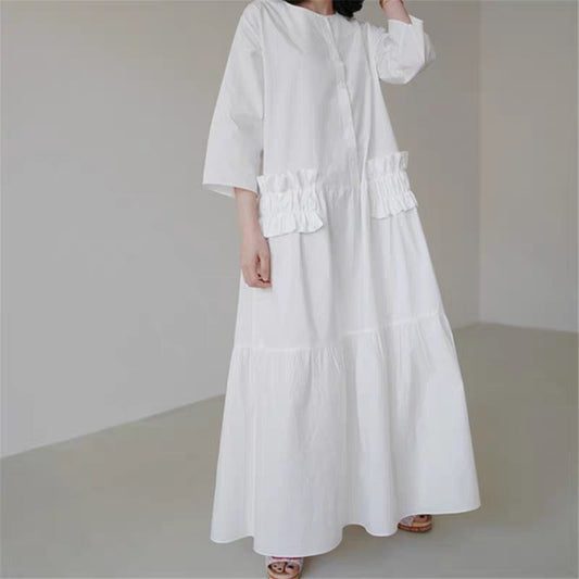 Casual Ruffled Women Long Shirt Dresses-Dresses-Free Shipping at meselling99