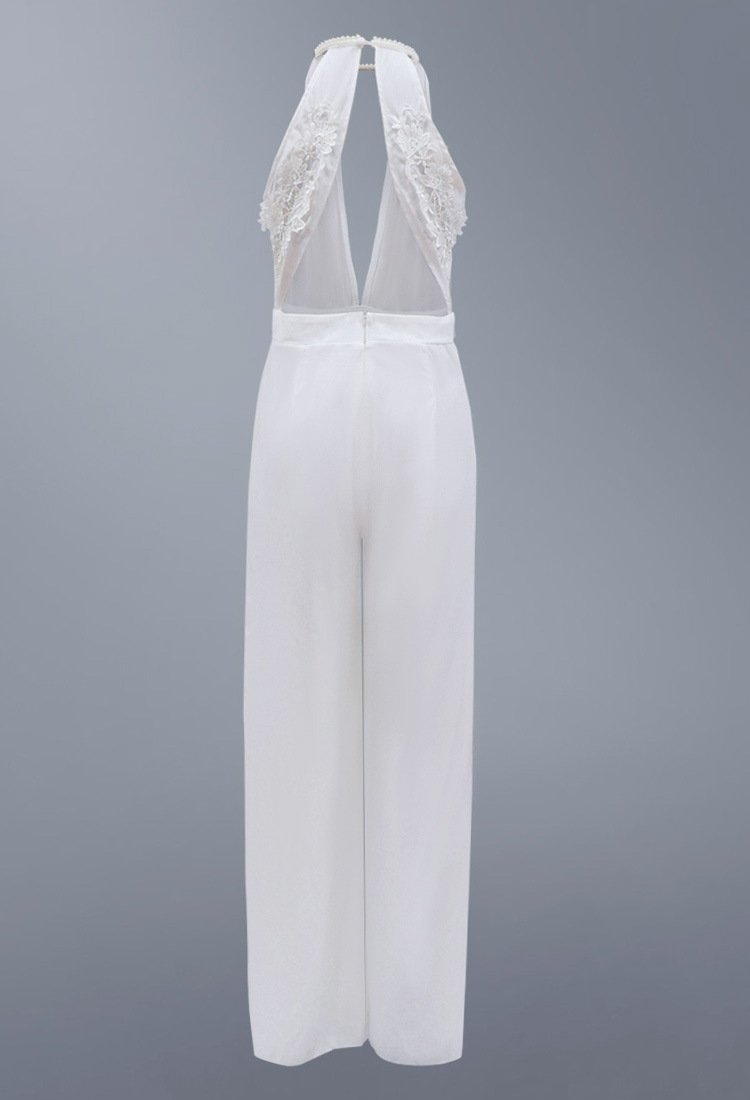 Women White Backless Halter Causal Sexy Jumpsuits--Free Shipping at meselling99
