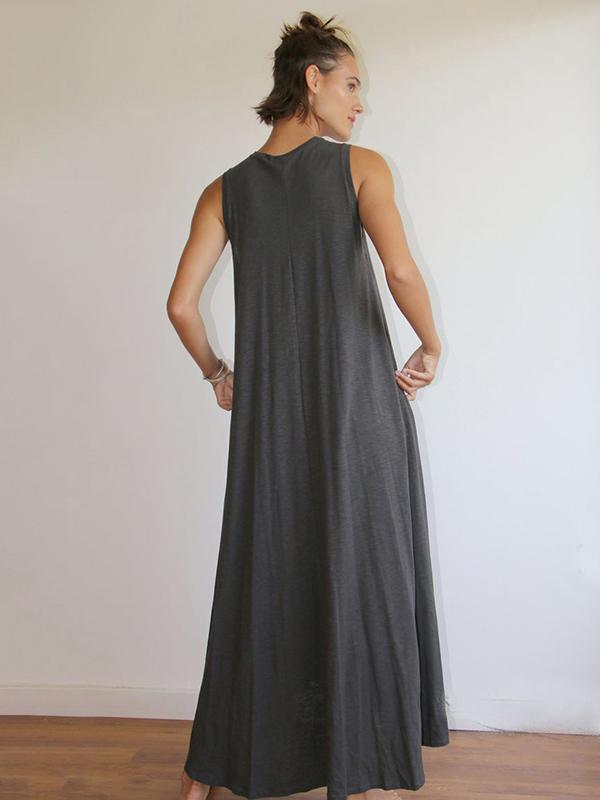 Simple Solid Sleeveless Round-neck Long Dress-Maxi Dress-Free Shipping at meselling99