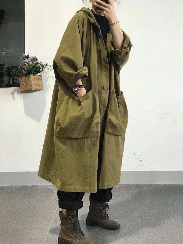 Meselling99 Original Hooded Buttoned Trench Coats-Outwears-ARMY GREEN-FREE SIZE-Free Shipping at meselling99
