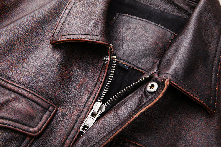 Vintage Motorcycle Cowhide Leather Jackets for Men-Coats & Jackets-Free Shipping at meselling99