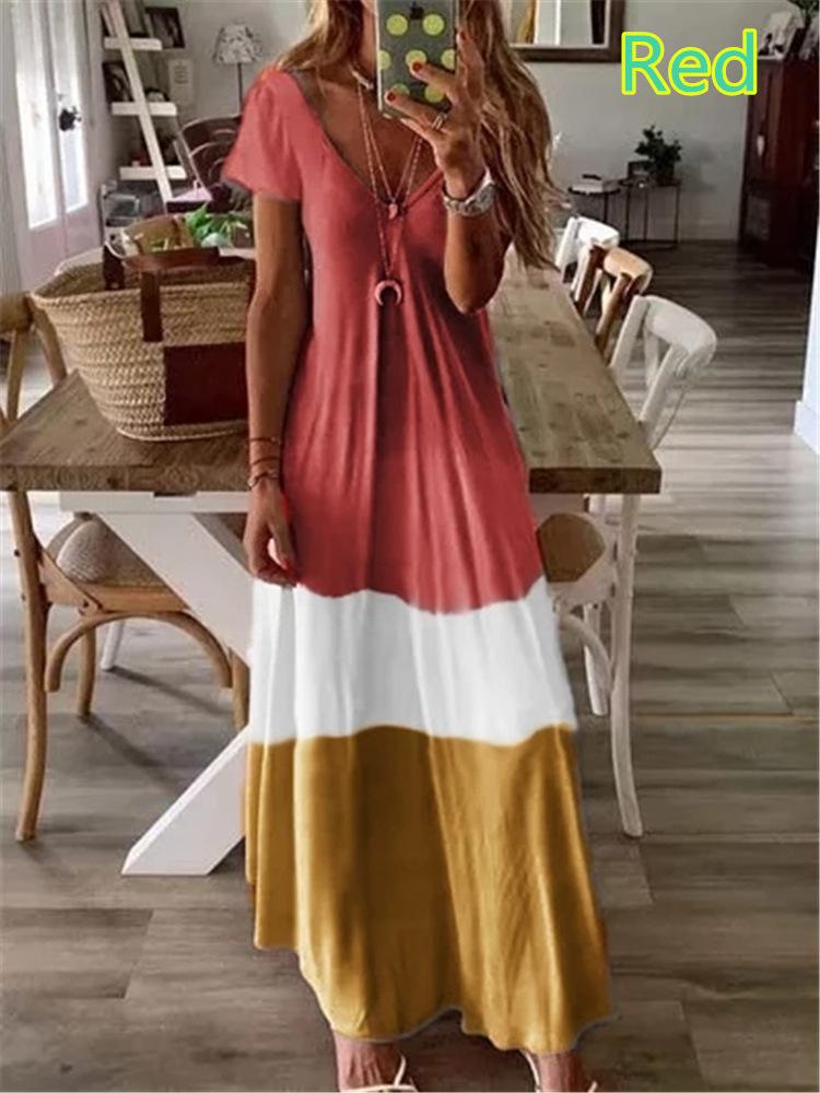 Summer Women Short Sleeves Loose Bohemiad Dresses-Red-S-Free Shipping at meselling99