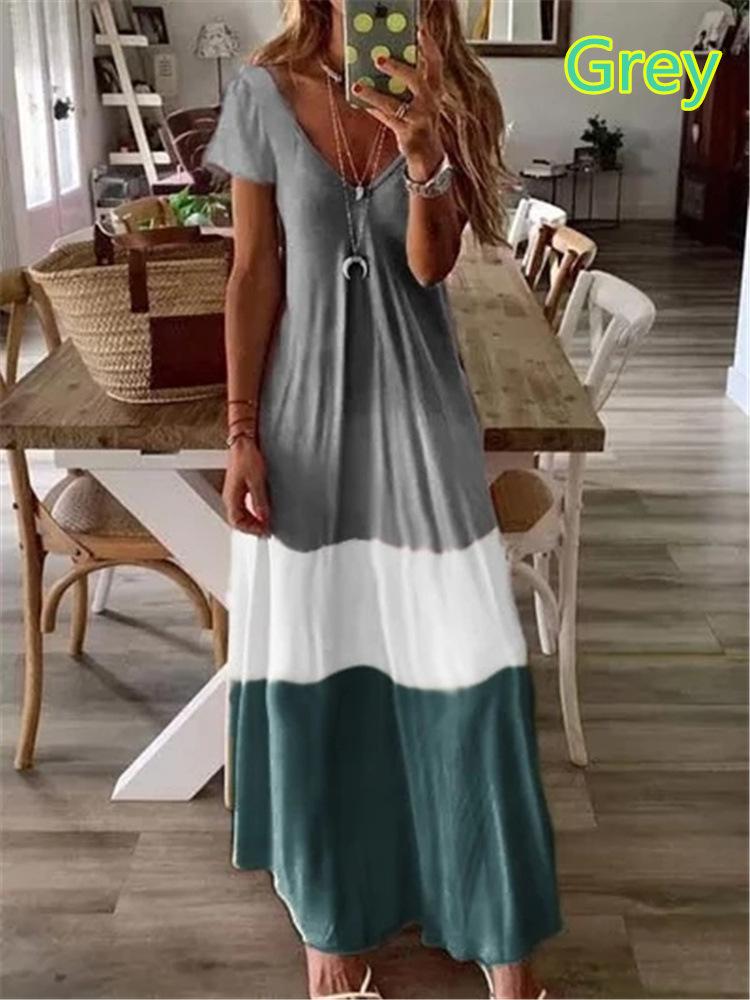 Summer Women Short Sleeves Loose Bohemiad Dresses-Gray-S-Free Shipping at meselling99
