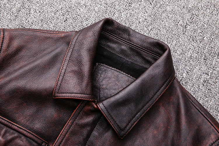 Vintage Motorcycle Cowhide Leather Jackets for Men-Coats & Jackets-Free Shipping at meselling99