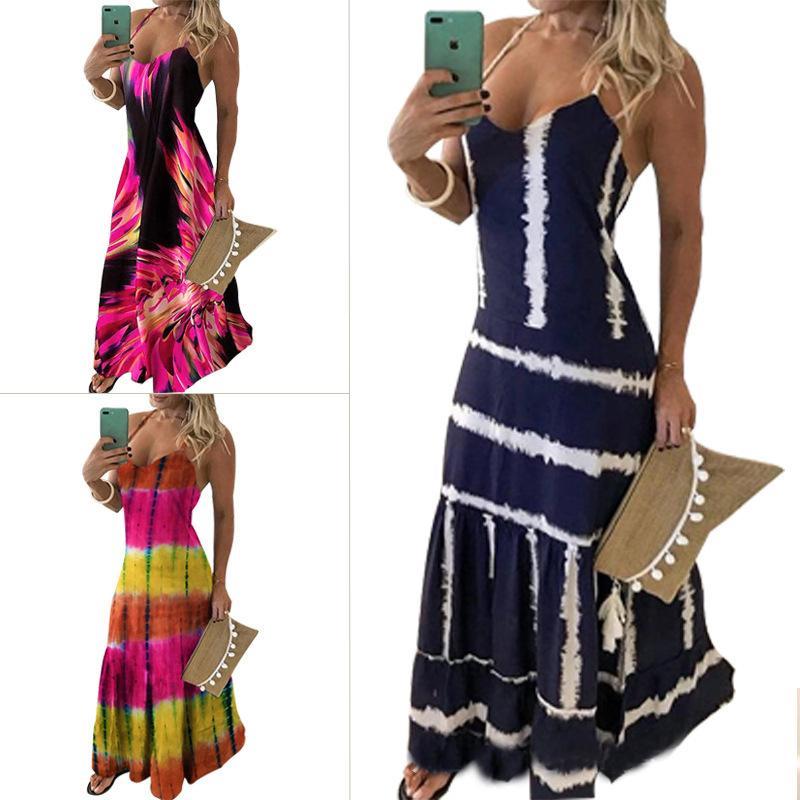Slim Fit Printed Camisole Long Dress-Maxi Dresses-Free Shipping at meselling99