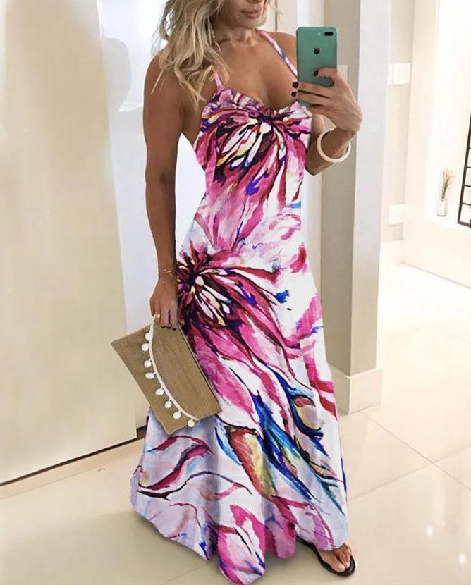 Slim Fit Printed Camisole Long Dress-Maxi Dresses-S-1-Free Shipping at meselling99