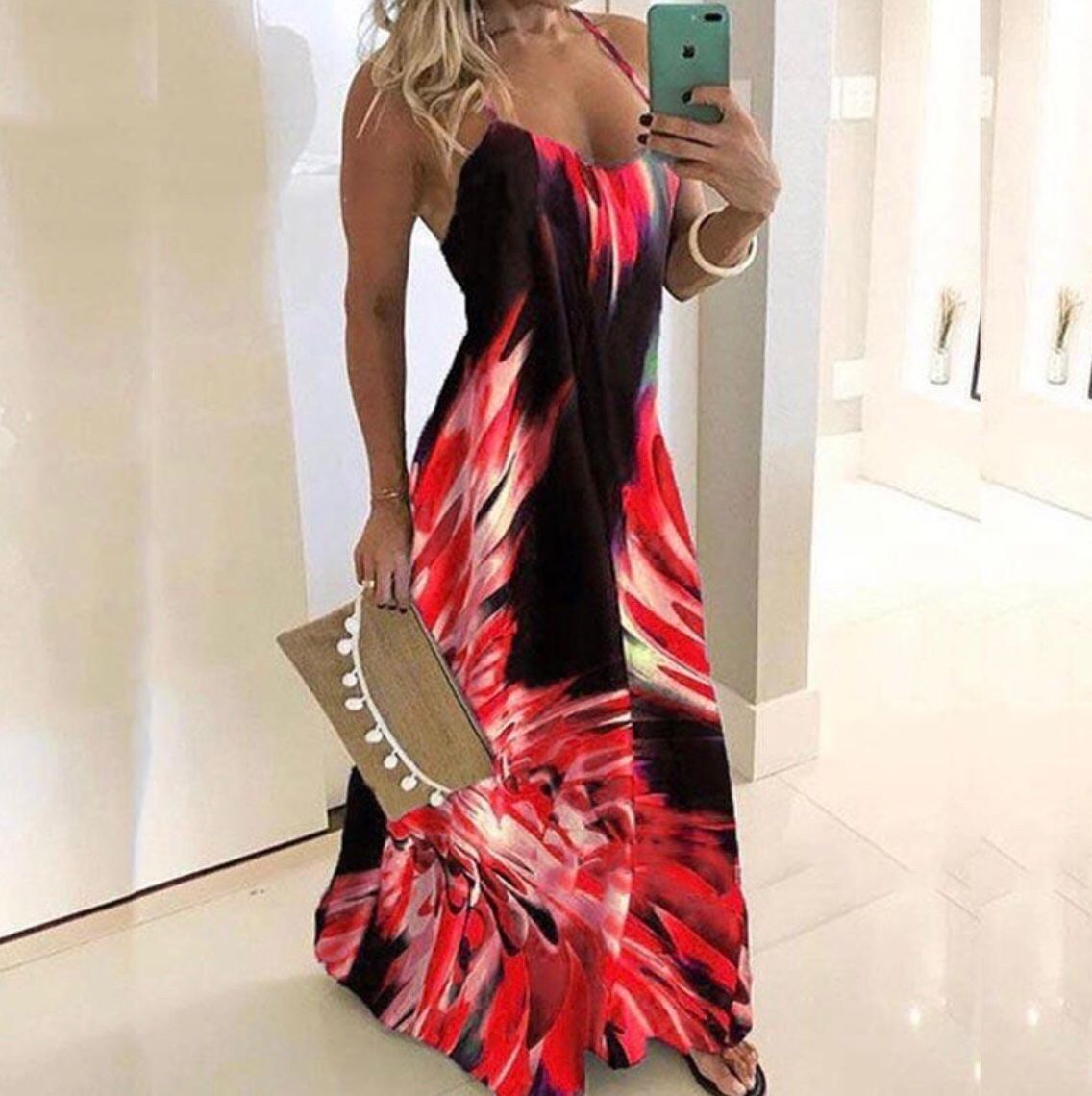 Slim Fit Printed Camisole Long Dress-Maxi Dresses-S-4-Free Shipping at meselling99