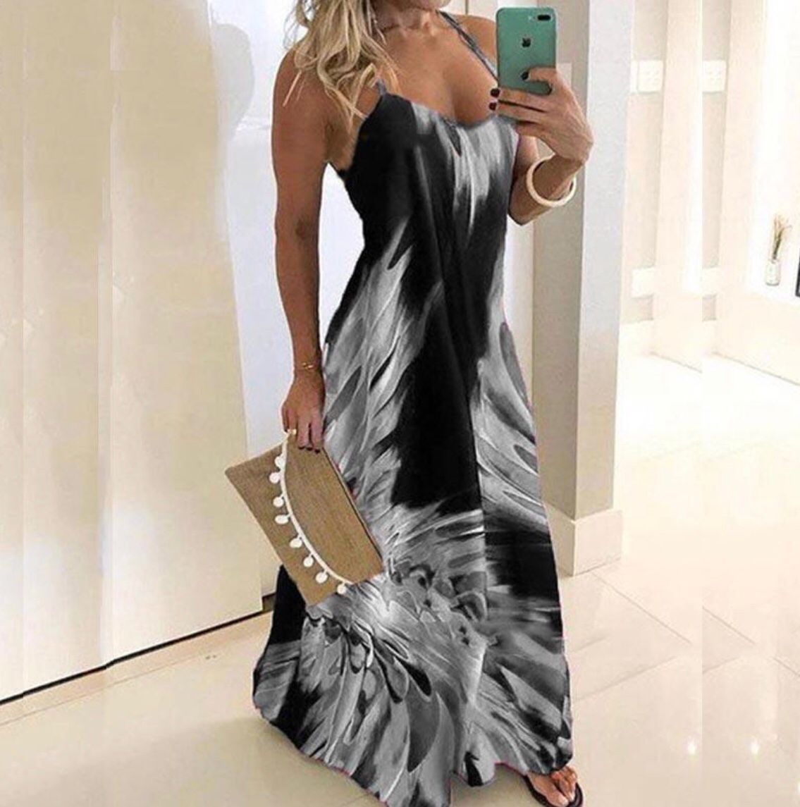 Slim Fit Printed Camisole Long Dress-Maxi Dresses-S-5-Free Shipping at meselling99