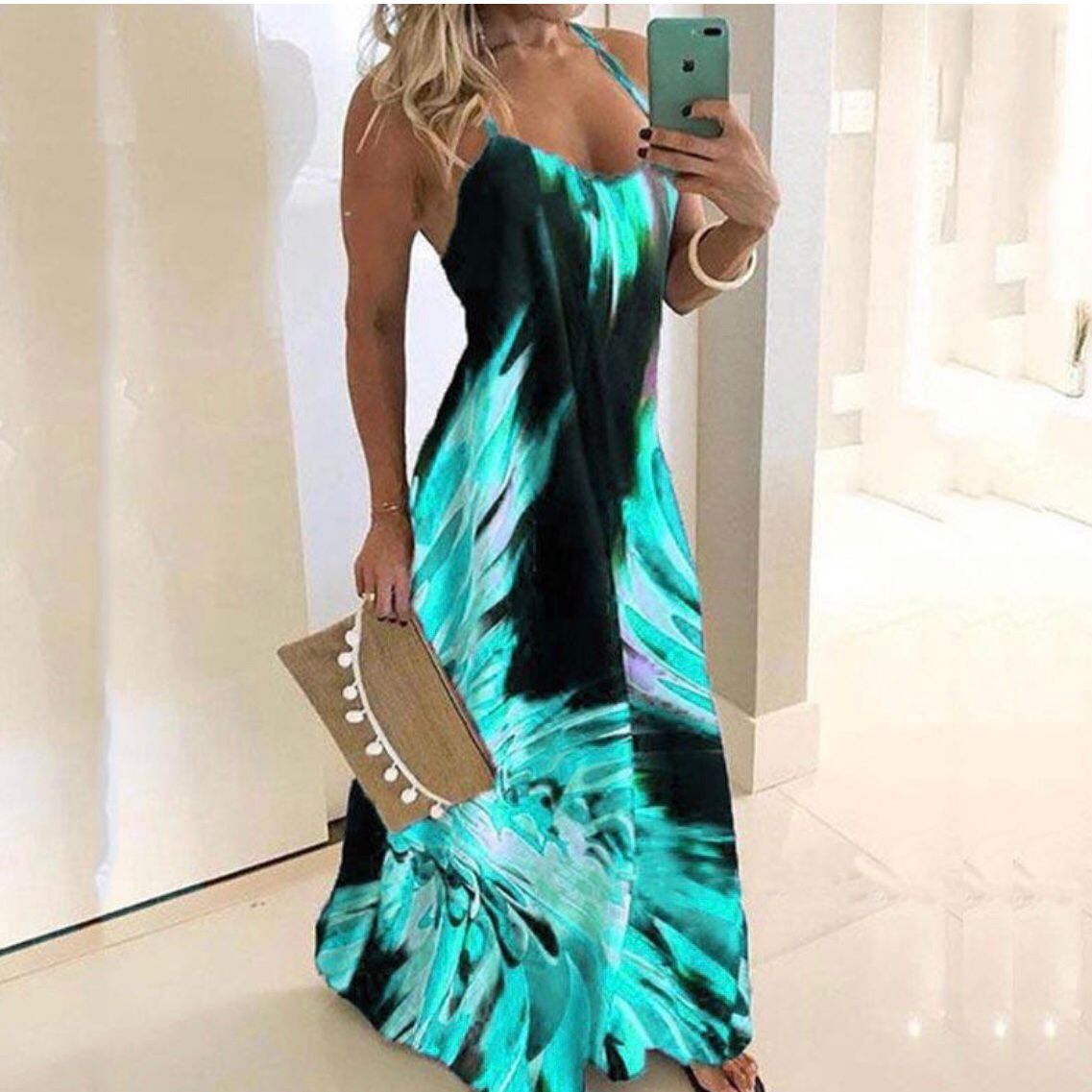 Slim Fit Printed Camisole Long Dress-Maxi Dresses-S-6-Free Shipping at meselling99