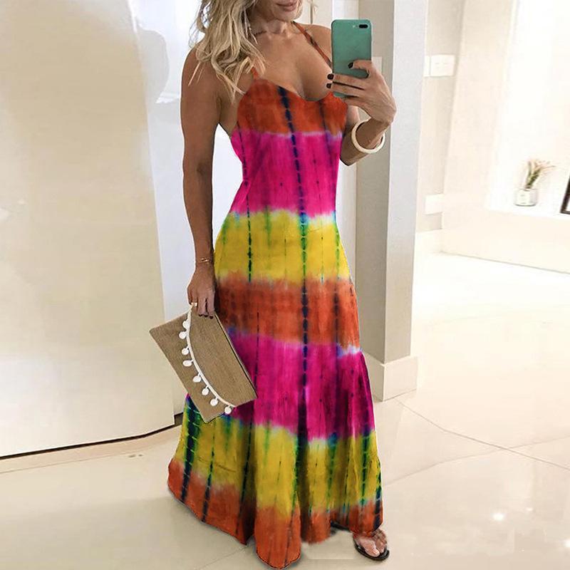 Slim Fit Printed Camisole Long Dress-Maxi Dresses-S-8-Free Shipping at meselling99