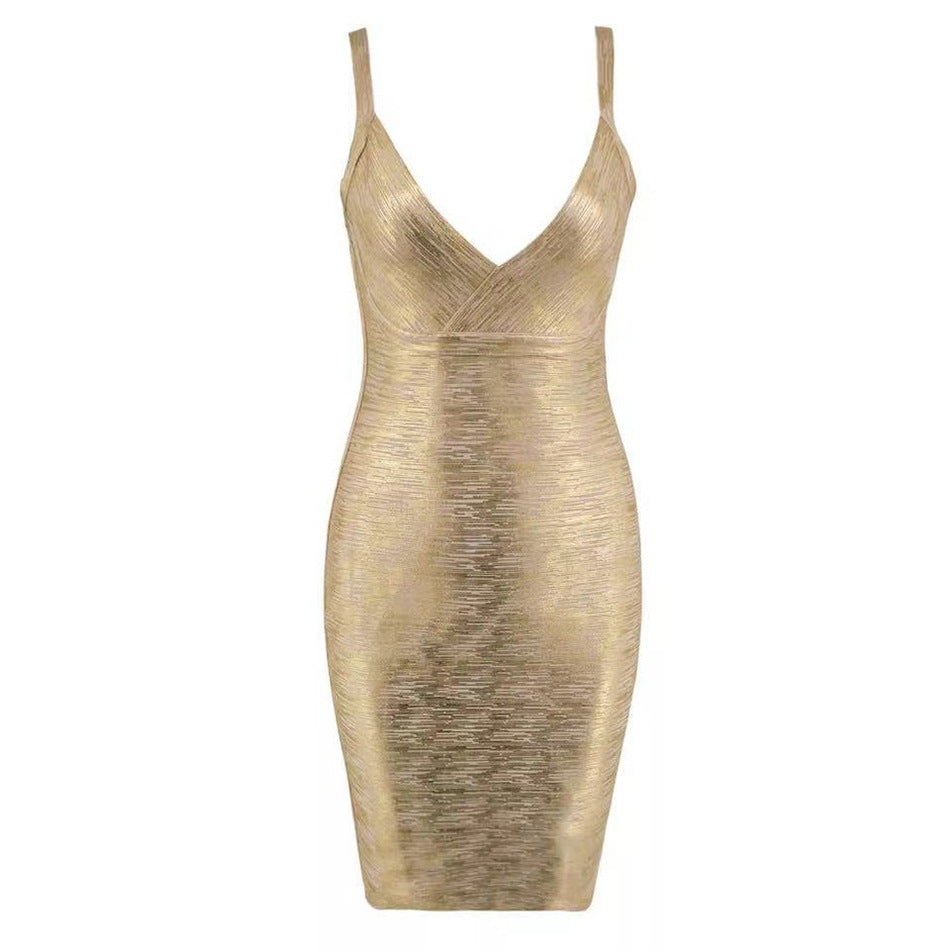 Gold Bandage Sexy Party Evening Dresses-Sexy Dresses-Gold-XS-Free Shipping at meselling99