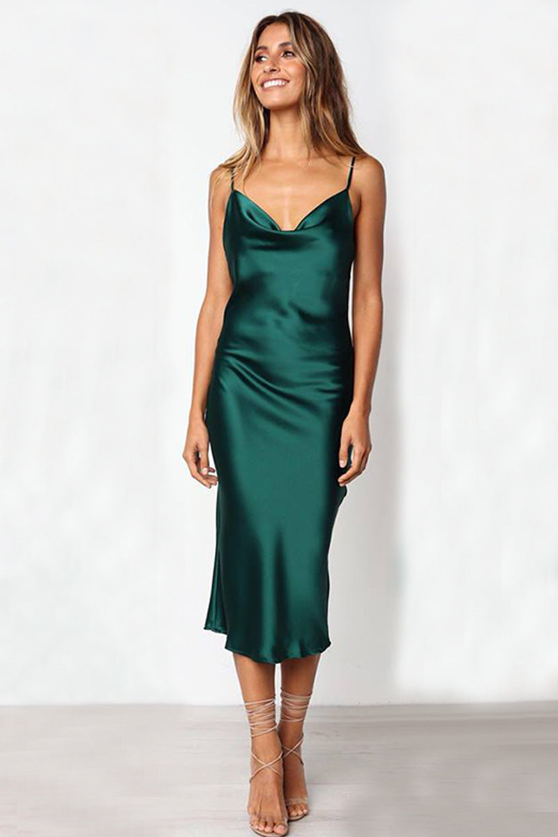 Sexy Satin Halter Home Wear Dresses-Dresses-Green-S-Free Shipping at meselling99