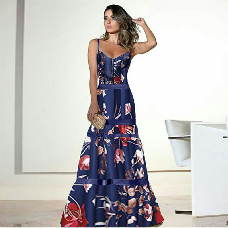 Sexy Summer Floral Print Long Dresses-Maxi Dreses-Dark Blue-S-Free Shipping at meselling99