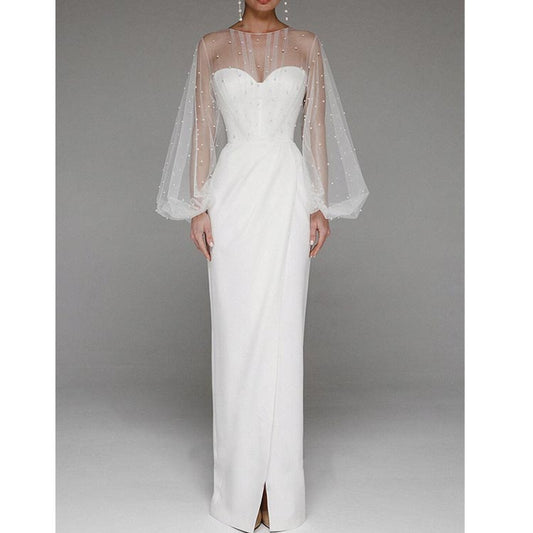 Elegant Strapless Pearl Design Long Dresses for Women-Dresses-Free Shipping at meselling99