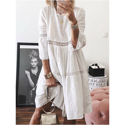 Women Joint Embroidery Daily Dresses-Casual Dresses-White-S-Free Shipping at meselling99