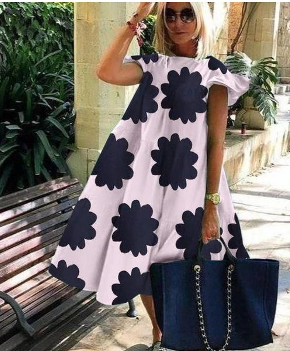 Sweety Floral Print A Line Dresses-Blue Flower-S-Free Shipping at meselling99