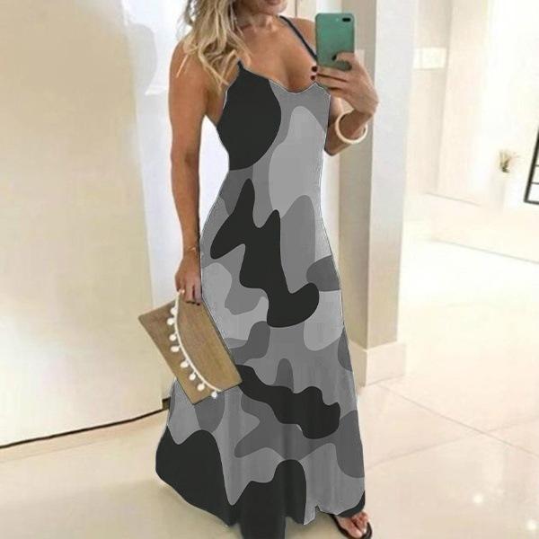 Plus Sizes Camouflage Women Long Dresses-Maxi Dresses-Gray-S-Free Shipping at meselling99
