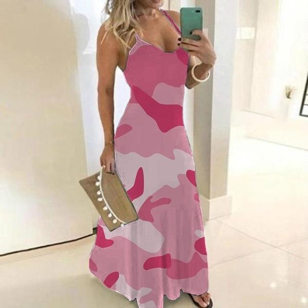 Plus Sizes Camouflage Women Long Dresses-Maxi Dresses-Pink-S-Free Shipping at meselling99