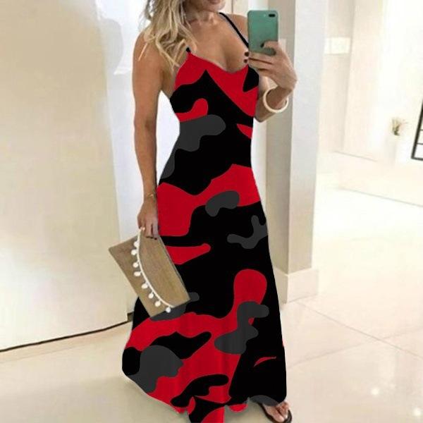 Plus Sizes Camouflage Women Long Dresses-Maxi Dresses-Red-S-Free Shipping at meselling99