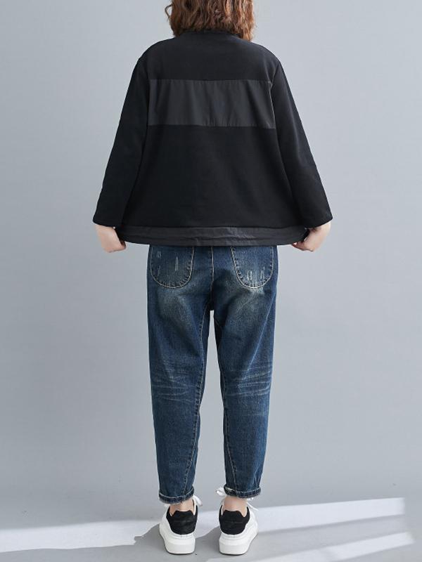 Original Stand Collar Split-Joint Sweatshirts-Sweatshirts-BLACK-FREE SIZE-Free Shipping at meselling99