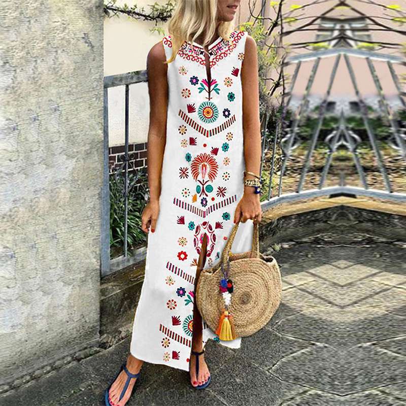 Plus Size Casual Floral Print Long Dresses-Maxi Dresses-Free Shipping at meselling99