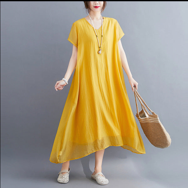 Cozy Summer Plus Sizes Women Dresses-Dresses-Yellow-M-Free Shipping at meselling99