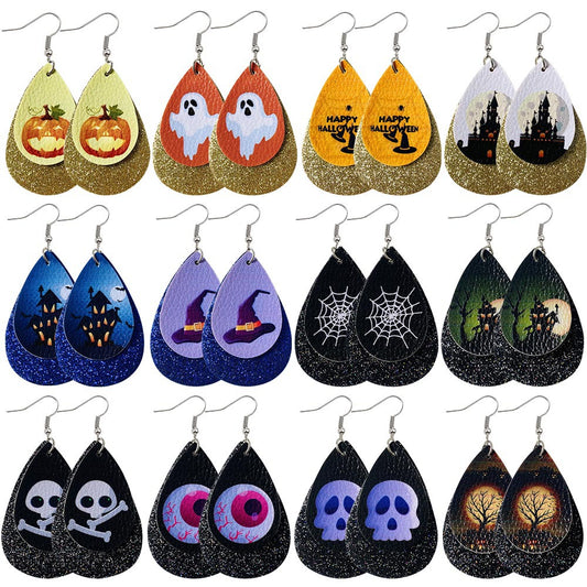 Halloween Water-drop Shaped Pu Leather Earrings-Earrings-Free Shipping at meselling99
