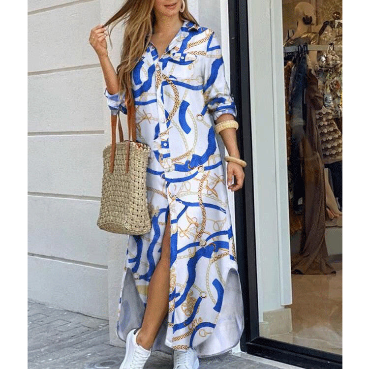 Leisure Fashion T Shirt Long Dresses-Maxi Dresses-Blue Striped-S-Free Shipping at meselling99