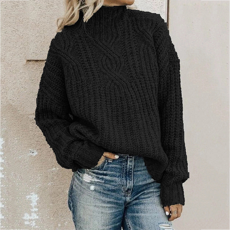 Fashion Women Knitted High Neck Sweaters-Shirts & Tops-Black-S-Free Shipping at meselling99