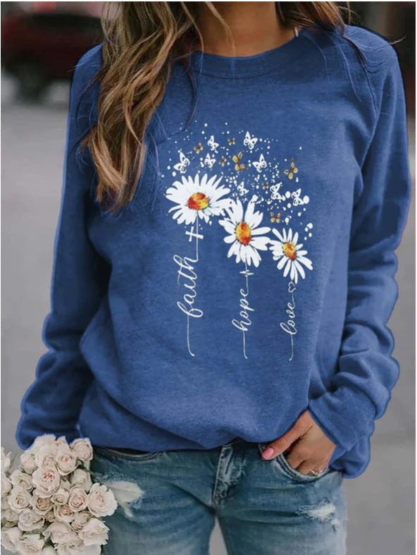Fall Round Neck Leisure Loose Sweaters-Blue-S-Free Shipping at meselling99