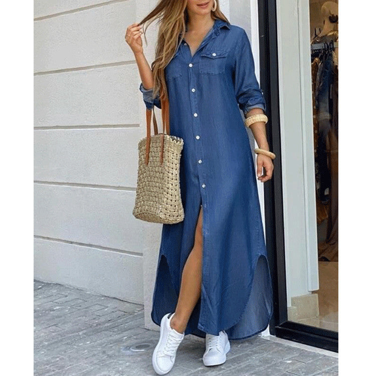 Leisure Fashion T Shirt Long Dresses-Maxi Dresses-Demin Blue-S-Free Shipping at meselling99
