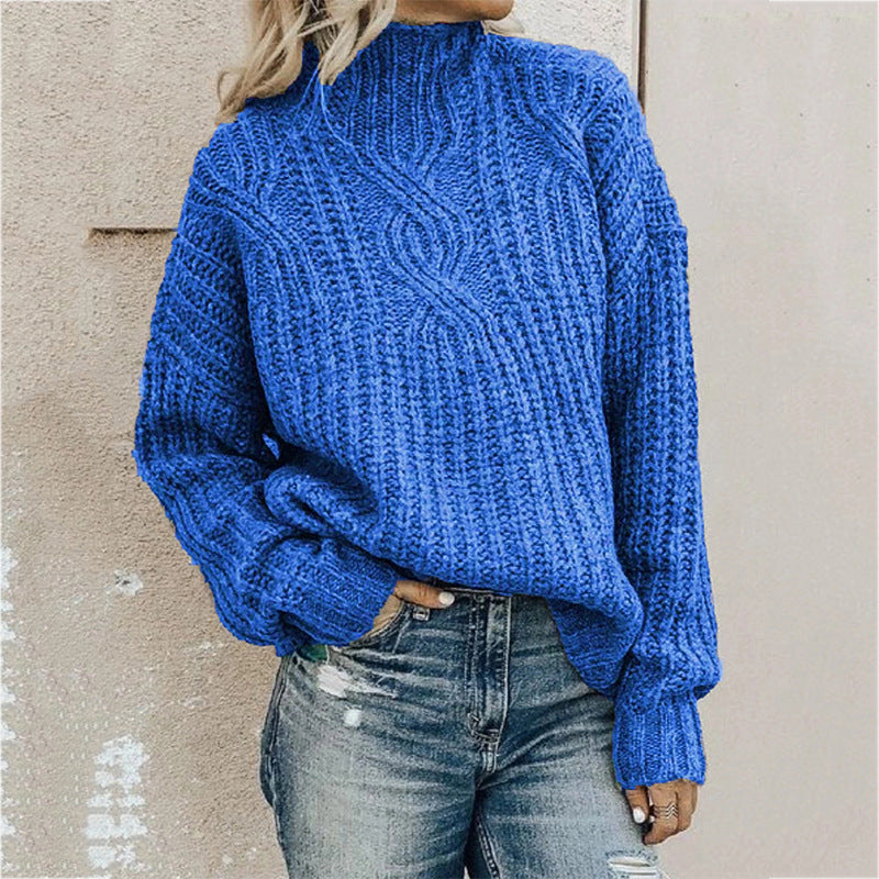 Fashion Women Knitted High Neck Sweaters-Shirts & Tops-Blue-S-Free Shipping at meselling99