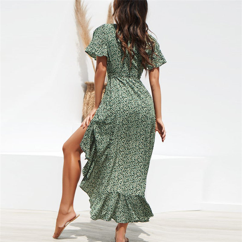 Casual Women V Neck Irregular High Waist Chiffon Long Dresses-Dresses-Free Shipping at meselling99