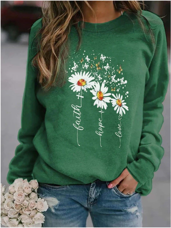 Fall Round Neck Leisure Loose Sweaters-Green-S-Free Shipping at meselling99