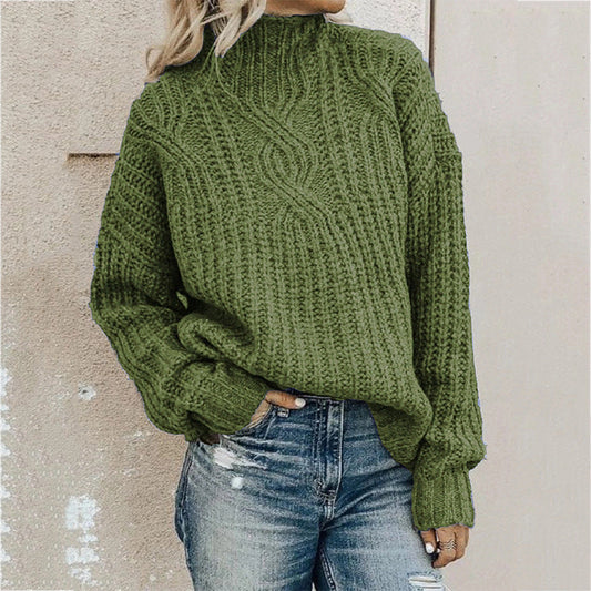 Fashion Women Knitted High Neck Sweaters-Shirts & Tops-Army Green-S-Free Shipping at meselling99