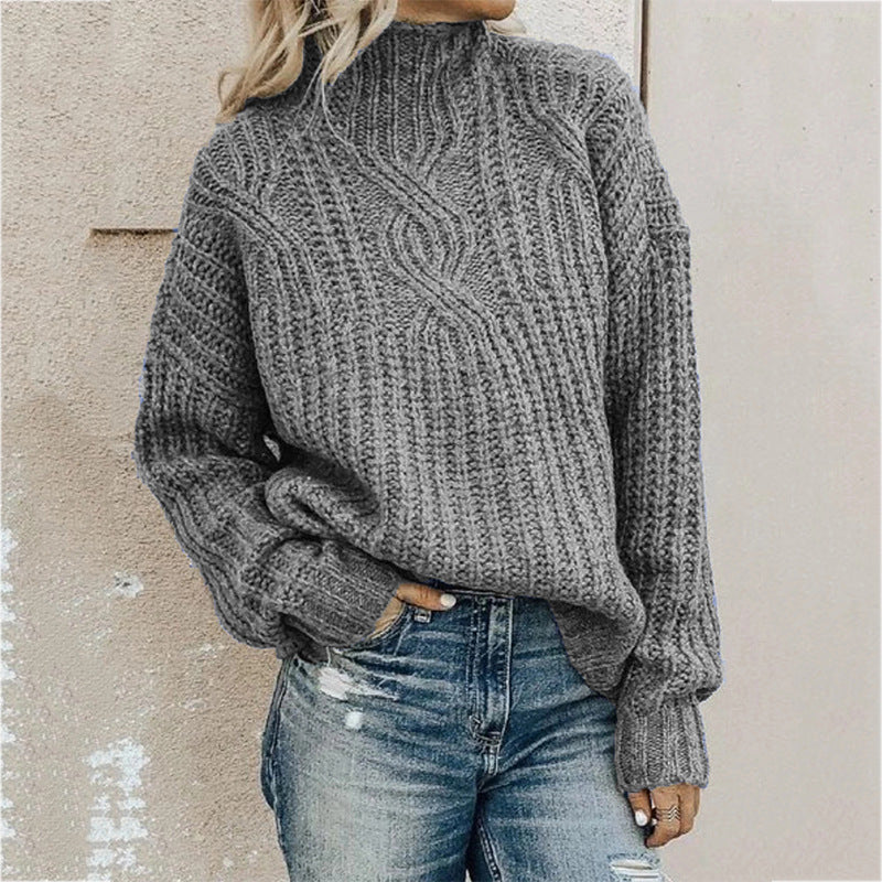 Fashion Women Knitted High Neck Sweaters-Shirts & Tops-Gray-S-Free Shipping at meselling99