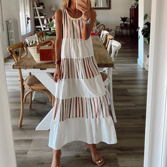 Round Sleeves Striped Long Dresses-Mini Dresses-Free Shipping at meselling99