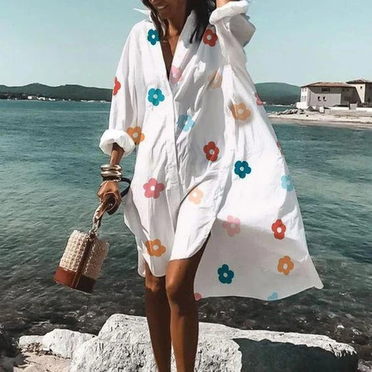 Summer Classy Beach Loose Shirt Dresses-Mini Dresses-Free Shipping at meselling99